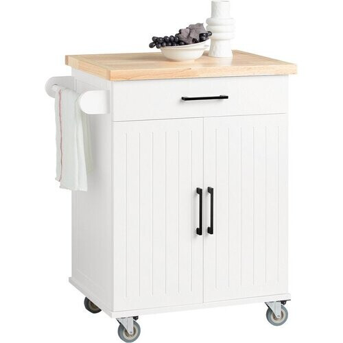Tweedekans SoBuy FKW119-WN Keukenwagen - Witte Keukentrolley met Wielen & Hout
