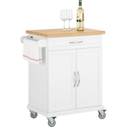 Tweedekans SoBuy FKW13-WN Serveerwagen met Bamboe Tafelblad - Hout - Wit - 66x91x46 cm Tweedehands