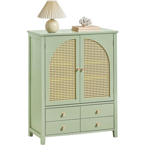 Tweedekans SoBuy® FSB72-GR Schoenenkast - Met 4 Lades En 2 Deuren In Ploy Rattan - 70 x 34 x 90 cm
