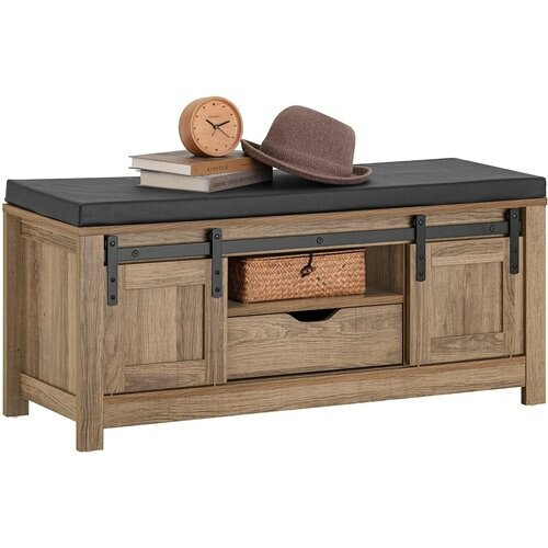 Tweedekans SoBuy FSR118-BR Schoenenbank Met Schuifdeuren Schoenenrek Garderobebank Gangbank Bedbank Schoenenkast Zitcommode Zitbank