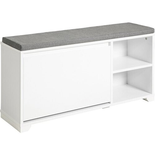 Tweedekans SoBuy FSR119-W Schoenenkast met zitvlak - 90 x 24 x 46 cm - Wit/ Grijs Tweedehands