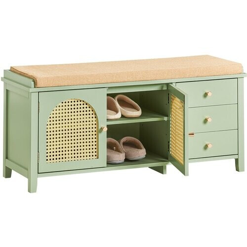 Tweedekans SoBuy® FSR129-GR Schoenenbank, Schoenenkast, Entree Lage Kast, Opbergbank, Opbergkast Met 3 Lades,1 Gestoffeerd Kussen En 2 Deur