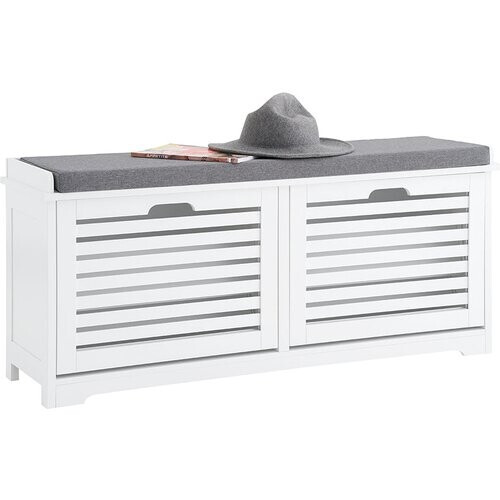 Tweedekans SoBuy FSR184-W – Stijlvolle Schoenenbank met Zitkussen en 2 Kleppen – Compact en Comfortabel - Wit
