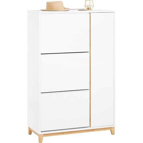 Tweedekans SoBuy FSR189-WN Schoenenkast - Witte Houtcomposiet met 3 Kleppen & Deur