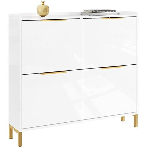 Tweedekans SoBuy FSR206-GW Schoenenkast Ingang – Ultradun 19 cm – Hoogglans Wit en Goud – Voor Hal, Gang, Kleine Ruimte, Met Kantelbeveiliging en Vloerbescherming – 100x19x88.5 cm