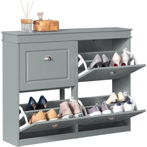 Tweedekans SoBuy FSR79-HG Schoenenkast met 4 Kleppen – Schoenenmeubel met 8 Planken – Ruimtebesparend Schoenenrek voor Hal – Grijs MDF – 105x83x24cm Tweedehands