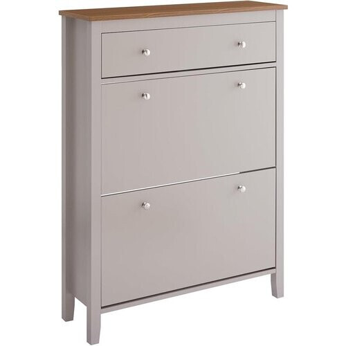 Tweedekans SoBuy FSR89-KA Schoenenkast met 2 Kleppen & Grote Lade – 12 paar schoenenopberglade voor entree, hal – Schoenenrek lichtbruin, 80×25×108cm