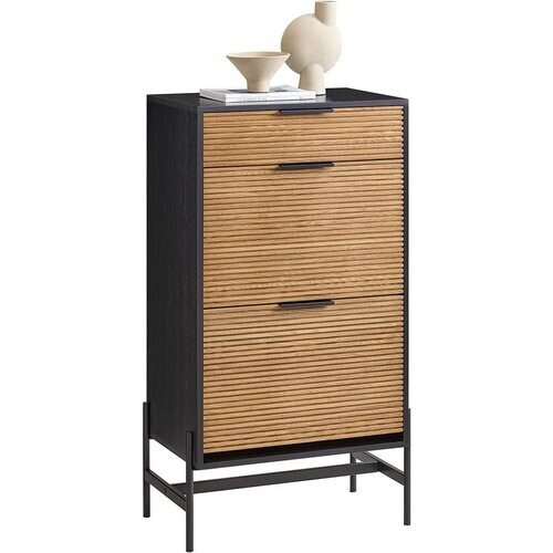 Tweedekans SoBuy HFSR03-SCH Schoenenkast Halmeubel met 1 Lade en 2 Kleppen voor Entree en Hal Tweedehands