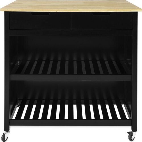 Tweedekans SoBuy Keukentrolley op Wielen FKW74-SCH - 2 Lades & 2 Planken - 100x94x60 cm - Zwart Tweedehands
