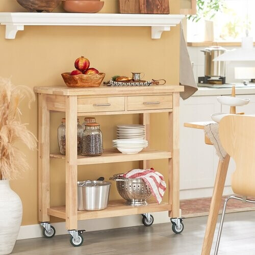 Tweedekans SoBuy Keukenwagen FKW24-II-N - Beukhout - 40x80x90 cm