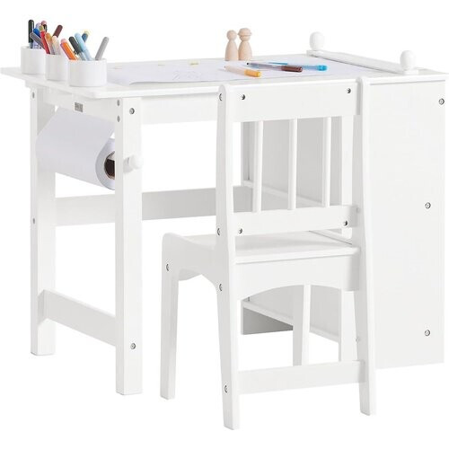 Tweedekans SoBuy Kinderbureau en Stoel Set – Papierrolhouder – 80 x 54 x 65,5 cm – Wit Tweedehands