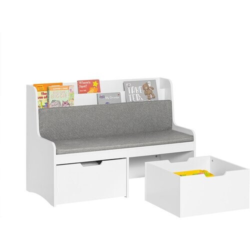 Tweedekans SoBuy Kinderopbergbank met boekenkast - 2 Lades - Max. 120 kg - 100 x 45 x 70 cm - Wit / Grijs
