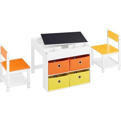 Tweedekans SoBuy KMB75-K-W Kindertafelset - Wit Houten Opbergset met Schoolbord Tweedehands