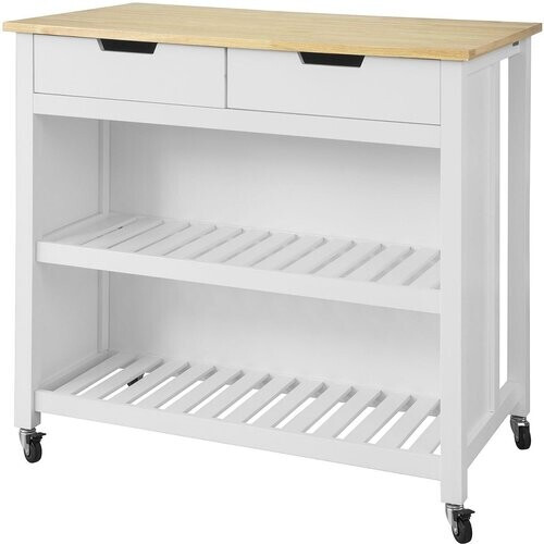 Tweedekans SoBuy - Kookeiland Op Wielen - 100 x 60 x 94 cm - Wit & Hout Composiet - Mobiele Keukentrolley Met Opbergkast - Voor Keuken & Voorraad