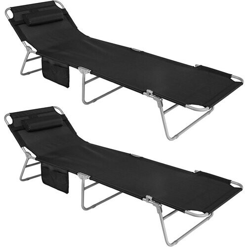 Tweedekans SoBuy Ligbed Set Van 2 - Opvouwbaar - Zwart - 195x29x62cm Tweedehands