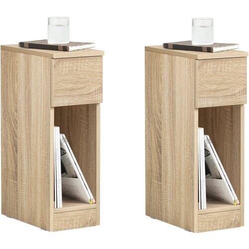 Tweedekans SoBuy Nachtkast Met Lade - Set Van 2 - Bijzettafel - Licht Bruin - 20x60x35cm - FBT111-Nx2 Tweedehands