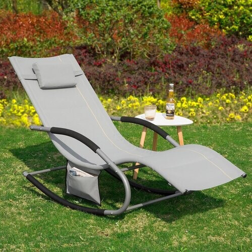 Tweedekans SoBuy OGS28-HGx2 - Set van 2 Schommelligstoelen - tot 120 kg - 145 x 63 x 86 cm - Grijs Tweedehands