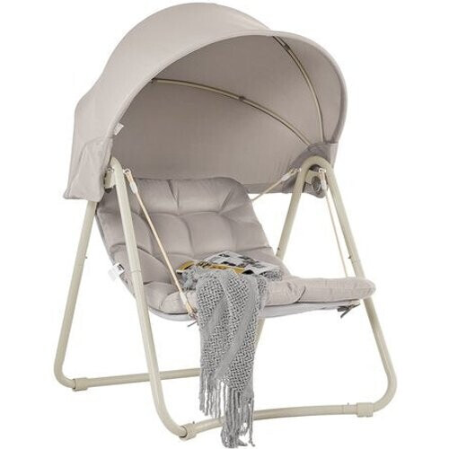 Tweedekans SoBuy OGS62-MI Schommelstoel met verstelbare parasol - Voor Binnen en Buiten - hangmat en Tuinstoel voor buiten - beige, 108 x 126 x 163 cm Tweedehands