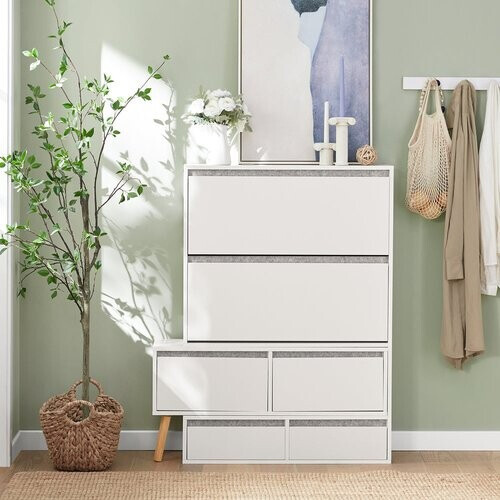 Tweedekans SoBuy Schoenen Opbergkast - Hout - Met 1 Verrijdbaar Schoenenbank - 124-92x24x126cm