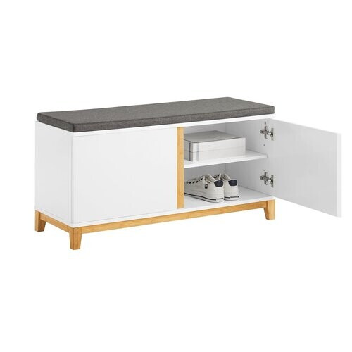 Tweedekans SoBuy Schoenenbank FSR117-W - 2 Deuren - Gevoerde Zitting - 60 x 35 x 45 cm - Wit Tweedehands