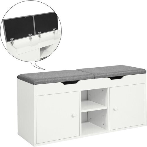 Tweedekans SoBuy Schoenenbank met 2 Kasten - Max. 150 kg - 100 x 34 x 48 cm - Wit/ Grijs Tweedehands