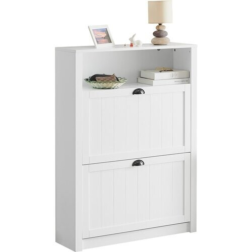 Tweedekans SoBuy Schoenenkast met 2 Kleppen - Max. 50 kg - MDF - 80 x 24 x 110 cm - Wit Tweedehands