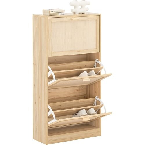 Tweedekans SoBuy Schoenenkast met 3 kleppen, schoenenkist, schoenenrek, schoenenopbergmeubel met 3 deuren, gangmeubel, 60x24x118 cm, houtkleur, FSR159-N Tweedehands