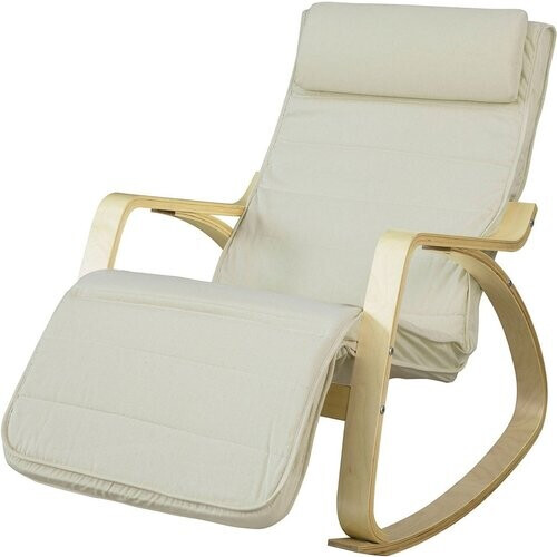 Tweedekans SoBuy Schommelstoel met verstelbare voetensteun - Max. 120 kg - Wit Tweedehands