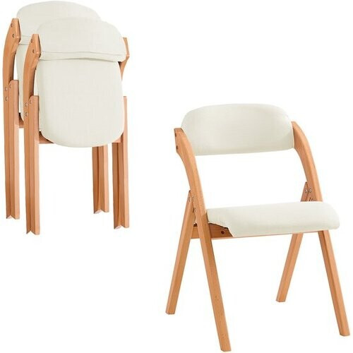 Tweedekans SoBuy Set van 2 Klapstoel, Bureaustoel met Gestoffeerd Zitkussen, Eetkamerstoel, Natuur/Wit, 47.5x77x59 cm, FST92-Wx2 - voor eetkamer, balkon of kantoor