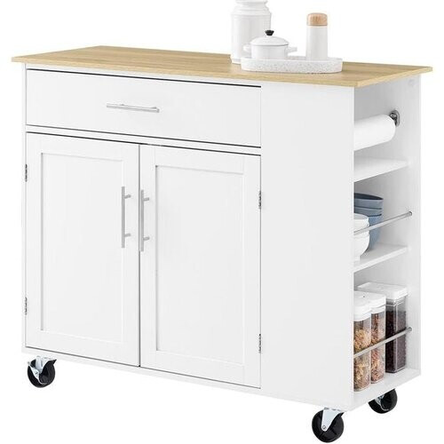 Tweedekans SoBuy Verrijdbaar Keukeneiland - Keuken Trolley - Keukenkast op Wieltjes - voor Eetkamer of Keuken, Wit 99x40x85 cm FKW133-WN