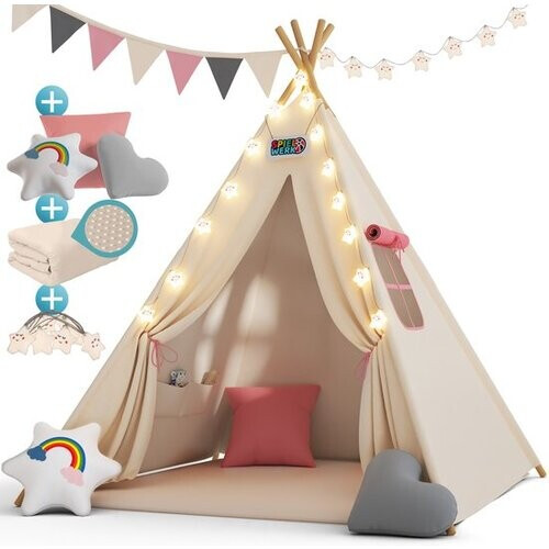 Tweedekans Spielwerk Speeltent – LED 3 Kussens Spanschroef 130x130x160cm - Roze Tweedehands