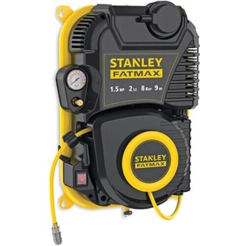 Tweedekans Stanley Fatmax Compressor, olievrije luchtcompressor met zelfoprollende kabelhaspel, muurbevestiging, 1.5 pk, 8 bar, tankinhoud 2 L Tweedehands