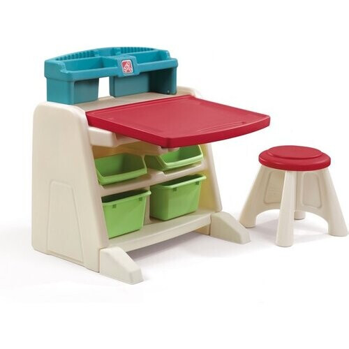 Tweedekans Step2 Flip & Doodle Ezeltje Bureau met stoel voor kinderen - 2-in-1 kinderbureau en schildersezel van plastic / kunststof - Knutseltafel met opbergruimte Tweedehands