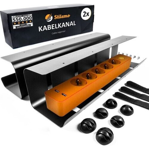 Tweedekans Stilemo Kabelgoot Bureau 2 Delig - Cable Management - Kabelhouder 43 CM - Kabelbox - Kabel Organiser 5 KG Draagkracht - Opberbox Stekkerdoos - Zwart - Incl. Accessoires Tweedehands