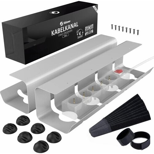 Tweedekans Stilemo Kabelgoot Bureau 2 Delig - Cable Management - Kabelhouder 43 CM - Kabelbox - Kabel Organiser 5 KG Draagkracht - Opberbox Stekkerdoos - Grijs - Incl. Accessoires Tweedehands