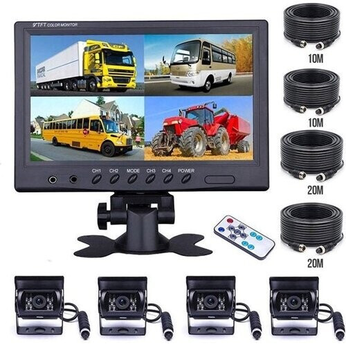 Tweedekans Strex Achteruitrijcamera Set Bedraad Met 4 Camera's (tegelijk bekijken) - 9" Scherm - 18LED Nachtzicht 15m - IP67 Waterdicht - Achteruitrij Camera Tweedehands