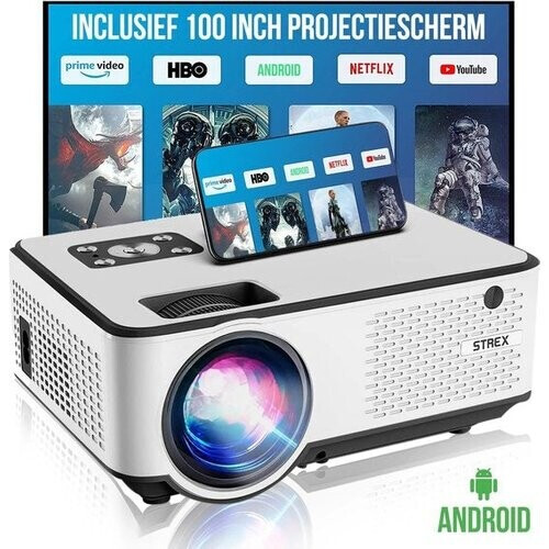 Tweedekans Strex Beamer ANDROID - Input tot Full HD - 7000 Lumen - Streamen Vanaf Je Telefoon Met WiFi - Mini Projector - Incl. 100" Projectiescherm