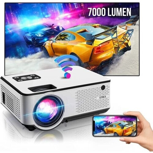 Tweedekans Strex Beamer - HD 1920x1080P - 7000 Lumen - Streamen Vanaf Je Telefoon Met WiFi - Mini Projector - Incl. 100" Projectiescherm Tweedehands