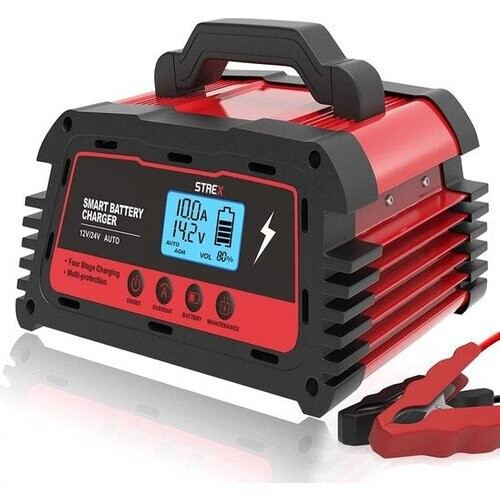Tweedekans Strex Industriele Acculader - 12/24V 5/10/25A - voor Auto / Motor / Scooter / Boot / Camper - Reparatiemodus - Druppellader Tweedehands