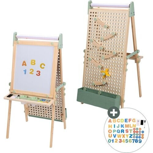 Tweedekans Sunny Mika Activiteiten Ezel – Houten Kinder Ezeltje – Speelezel met Whiteboard, Krijtbord, Magnetisch Bord & Pegboard – Inclusief Papierrol, Magneten, Krijtjes, Eraser, Pegboard Accessoires en meer – Educatief Speelgoed Tweedehands
