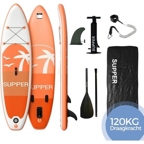 Tweedekans Supper Sup Board - Max. 120KG - Opblaasbaar – Paddle Board – Verstelbare Peddel – Pomp – Vin – Leash – Draagtas – 285 x 76 cm - Oranje Tweedehands