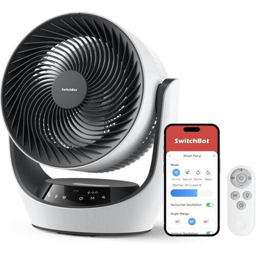 Tweedekans SwitchBot 22dB Draadloze Tafelventilator - Fluisterstille Oplaadbare USB Ventilator met App en Afstandsbediening - Stille Bureau Luchtcirculatie - 4 Standen & Timer - Wit Tweedehands