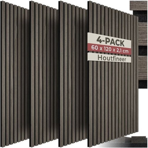 Tweedekans tectake® Akoestische Panelen - Set van 4 - Akoestisch Wandpaneel - 60 x 120 cm - 2,88 m² - Wandpanelen met Aanpasbare Grootte - Lattenwand van MDF en Houtfineer - Geluidsisolatie - Stijlvolle Wanddecoratie - Eenvoudige Montage - Eiken Grijs Tweedehands