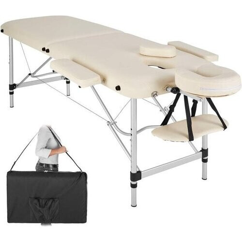 Tweedekans tectake® - aluminium massagetafel 2 zones, massagetafel 4cm matras, opvouwbare massagetafel, in hoogte verstelbare aluminium massagetafel, draagbare massagetafel inclusief accessoires, aluminium hoofdsteun, armleuning en draagtas - beige Tweedehands