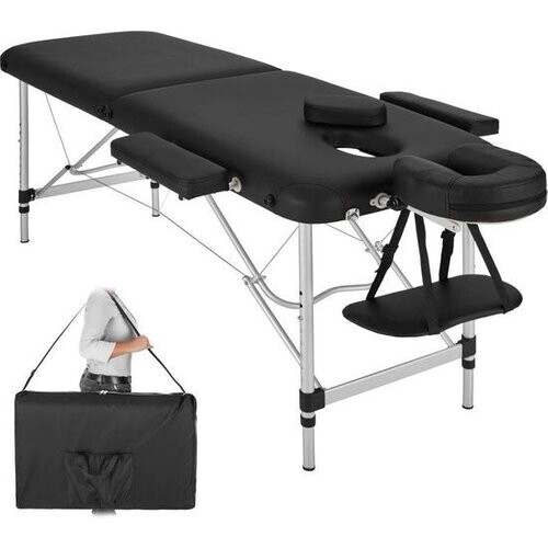 Tweedekans tectake® - aluminium massagetafel 2 zones, massagetafel 4cm matras, opvouwbare massagetafel, in hoogte verstelbare aluminium massagetafel, draagbare massagetafel inclusief accessoires, aluminium hoofdsteun, armleuning en draagtas - zwart Tweedehands