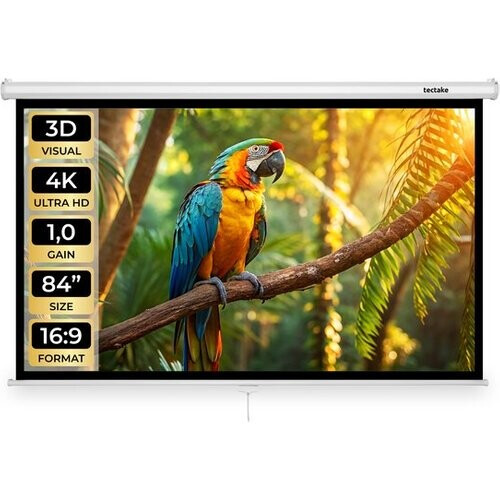 Tweedekans tectake® Beamer Scherm - 84 Inch (214 cm) - 16:9 Projectiescherm - Wand of Plafond Montage - 4K HD - Oprolbaar - Uittrekbaar - Projectiedoek - Presentatiescherm - Home Cinema - Inclusief Montagemateriaal Tweedehands