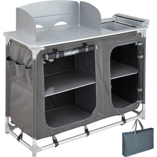 Tweedekans tectake - Campingkeuken kampeerkeuken - incl. windscherm en opbergvakken - 116x52x107cm - 402920
