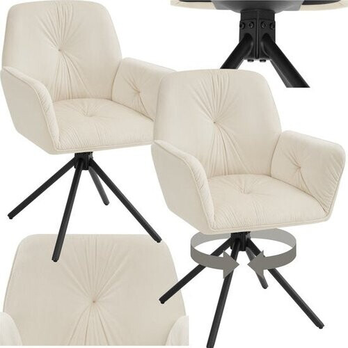 Tweedekans tectake® Draaifauteuil Lenia - Set van 2 Draaifauteuils met Armleuning - Draaibare Eetkamerstoel - Draaibare Fauteuils - Gestoffeerd - Fluweellook Crème/Zwart Tweedehands