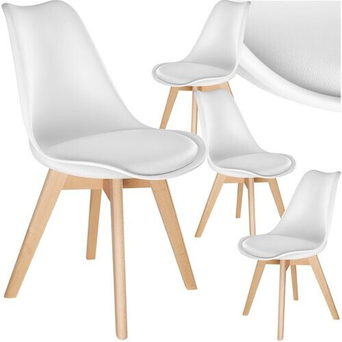 Tweedekans tectake® Eetkamerstoel Frederikke - Set van 4 Eetkamerstoelen met Gevoerde Stoffen Zitting - Massief Houten Poten - Ergonomische Stoelen geschikt voor Woonkamer, Eetkamer, Slaapkamer en Keuken - Draagkracht 120kg - Wit Tweedehands