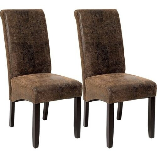 Tweedekans tectake® - Eetkamerstoelen - 2 stuks - suede lederlook bruin - 401596 Tweedehands